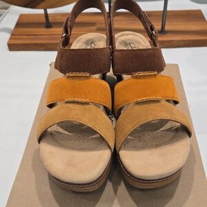 Clarks Brown and Tan Suede Sandals